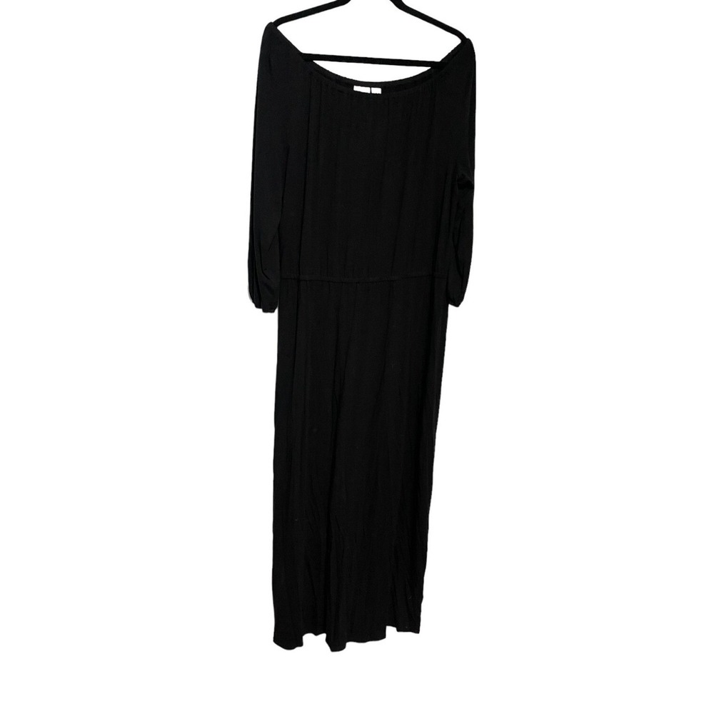 Chico's Black Off-the-Shoulder Elastic Waist Midi Dress‎ Womens Size 3 Large XL